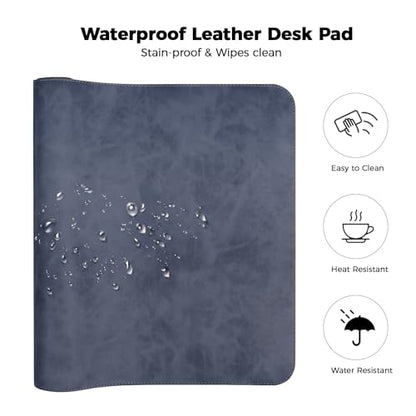 CHEERYGOO Faux Leather Desk Mat - Waterproof Mouse Pad, Non-Slip PU Leather Blotter, Writing Surface for Office and Home 47"x17" XXL Dark Blue - color: Dark Blue, size: 47" x 17"