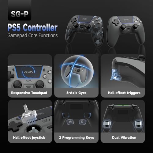 ASRVA Grey Wireless Gaming Controller Compatible with PlayStation 5, PC, Steam, Hall Effect Joystick & Triggers, 1000mAh, 6-Axis Gyro, Programmable Back Buttons - color: Grey