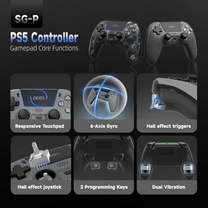 ASRVA Grey Wireless Gaming Controller Compatible with PlayStation 5, PC, Steam, Hall Effect Joystick & Triggers, 1000mAh, 6-Axis Gyro, Programmable Back Buttons - color: Grey