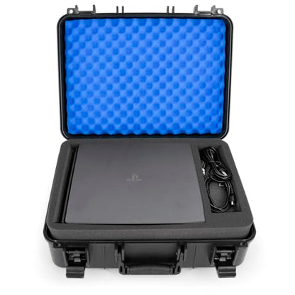 CASEMATIX Hard Travel Case Compatible with PS4 Slim Console – Fits PlayStation 4 Slim 1TB, Controllers, Games & Cables – Customizable Foam Interior – Will Not Fit PS4 or PS4 Pro – Case Only