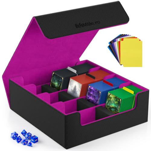 Mlikero Trading Card Storage Box, Bulk Card Storage for 2400+ Sleeved Cards, PU Leather Magnetic Closure Card Organizer with 10 Dividers & 4 Foam Stoppers, Fit for MTG, TCG and Sports Cards (Purple) - color: A4-Purple, size: A-4 Row
