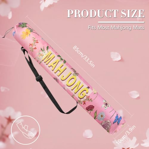 35 Inch Canvas Mahjong Mat Bag | Portable Drawstring Storage Carrying Bag with Shoulder Strap for Mahjong Mats,Travel,Game Nights and Board Games - color: Pink Bloom