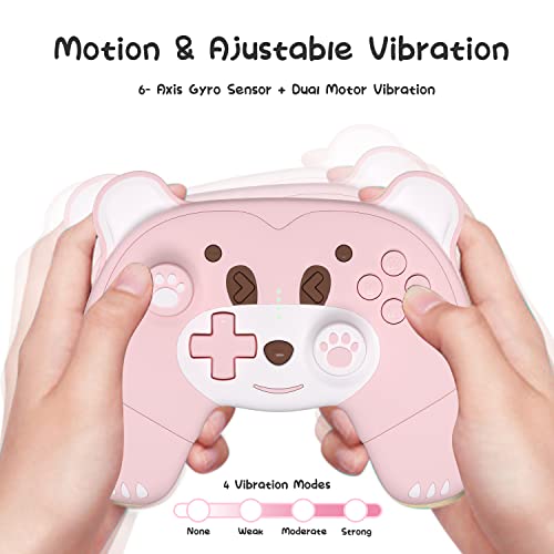 Mytrix Cute Wireless Controller, Pro Controller Wireless Gamepad Bundle with Breathing Light, Macro, Headphone Jack, Turbo-Pink Berry - color: Pink Berry