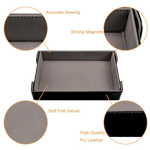 SIQUK Magnetic Folding Dice Tray Rectangle Dice Rolling Tray PU Leather Trays Foldable Holder Rolling Mat Storage Box for D&D RPG Games, Gray - color: Gray