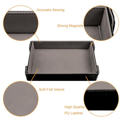 SIQUK Magnetic Folding Dice Tray Rectangle Dice Rolling Tray PU Leather Trays Foldable Holder Rolling Mat Storage Box for D&D RPG Games, Gray - color: Gray