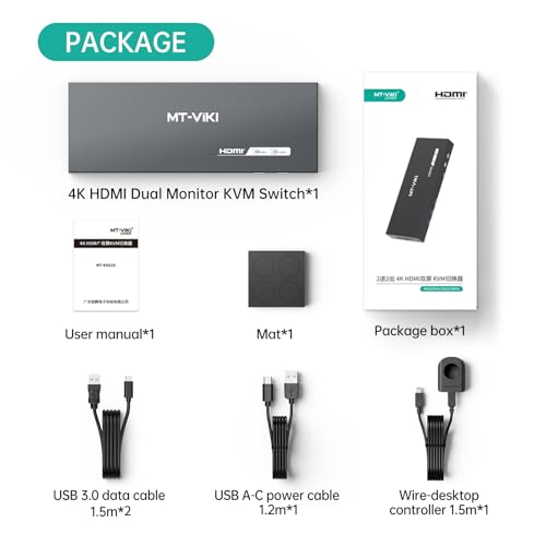 MT-VIKI HDMI KVM Switch 2 Monitors 2 Computers 4K@60Hz, USB3.0 HDMI KVM Switch Dual Monitor with 4 USB 3.0 Ports Sharing Keyboard/Mouse/Printer - style: 2 IN 2 OUT 4K@60