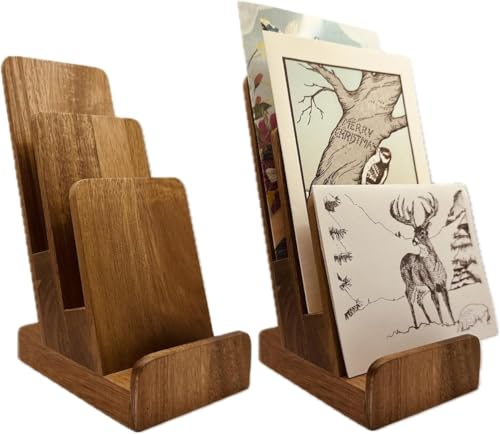 Distinguished 3-Tier Acacia Wood Literature Holder, Trifold Brochure Holder, Flyer Holder, Postcard Display and Countertop Wooden Display Stand [Pack of 2] - style: Acacia 2-Pack