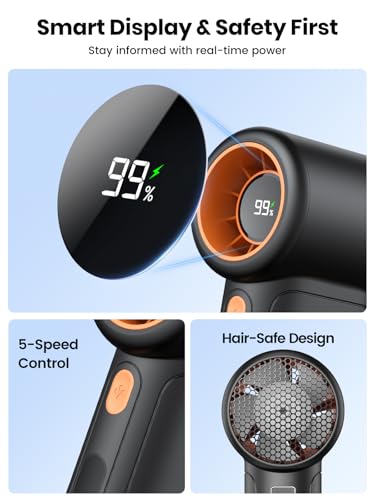 Warmco 10000mAh Turbo Portable Handheld Fan | 36H Runtime, 15000RPM Motor, 9m/s Airflow, 5 Speeds, LED Display, USB- C-C Two-Way Charging,Outdoor Travel - color: Black