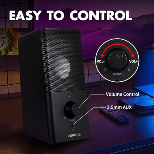 H21 Computer Speakers for Desktop PC, Full Stereo Sound, USB-Powered, Gaming Monitor Speaker with 3.5mm Aux Multimedia for Laptop/Desktop/Tablets/Phone(Black)
