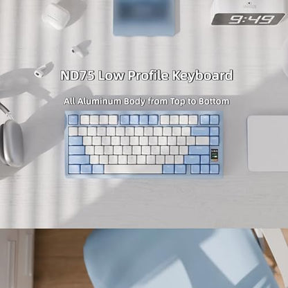 OOCTPK Mechanical Keyboard, Chilkey ND75 LP Wireless Gaming Keyboard with LCD Screen, Bluetooth 5.3/2.4G/USB-C, Hot Swappable Per-Key RGB Custom, Thin Front, Wrist Rest, Full-Aluminum, PC/Mac Support - color: Blue