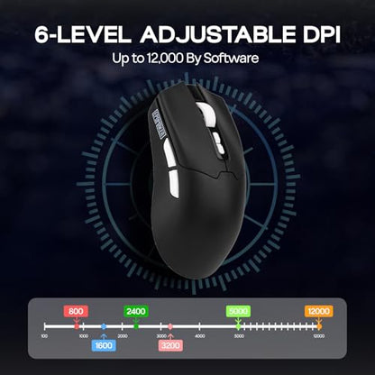 EPOMAKER Click Lite Wireless Gaming Mouse, 800 to 12,000 DPI Adjustable, PAW3311 Sensor, 500mAh, 59g, 2.4G/BT/USB-C Rechargeable Wireless Mouse with 5 Programmable Buttons for PC/Mac/Linux (Black) - color: Black