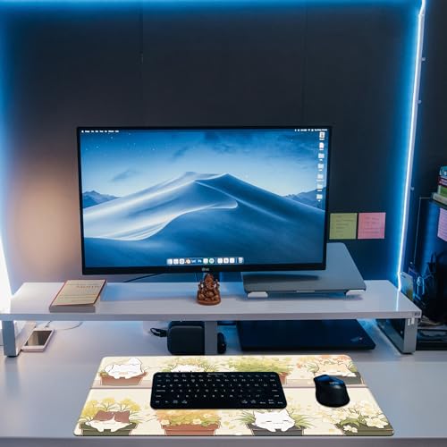 Desk Pad, Cute Cat Potted Plant Desk Mat, Anime Kawaii Cat Large Gaming Mouse Pad for Desk, 31.5"x15.7" Extended Big Computer Keyboard Mouse Pad with Non-Slip Base and Stitched Edge - color: Cute Cat Potted Plant