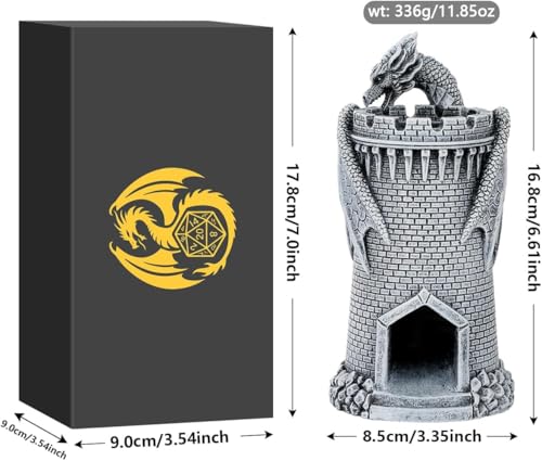 Dragon Dice Tower, Resin DND Rolling Tower, Fantasy RPG Board Game Dice Throne, Tabletop Dice Game Accessories, DND Fans Gifts, Dragon Gifts for Him Men, Set with Box (Dice Not Included)