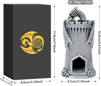 Dragon Dice Tower, Resin DND Rolling Tower, Fantasy RPG Board Game Dice Throne, Tabletop Dice Game Accessories, DND Fans Gifts, Dragon Gifts for Him Men, Set with Box (Dice Not Included)