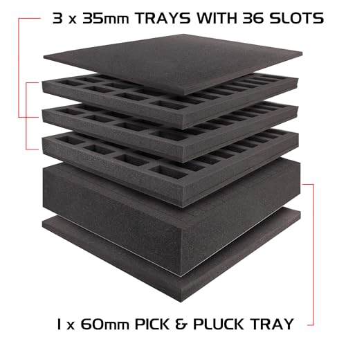 ENHANCE Portable Miniature Figure Storage & Carrying Case - 4 Foam Layers fits 108 Infantry Minis & Pick & Pluck for Large Figures - Book Sleeve & 2 Accessory Pockets for Measuring Tape, Dice & More - size: Large (108 Slots), style: Standard Base Minis