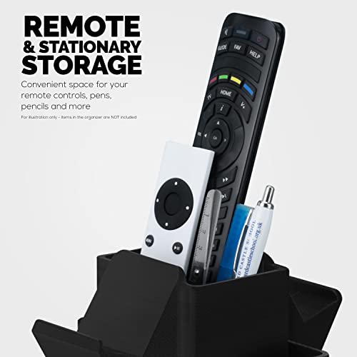 BRAINWAVZ Dual Game Controller, TV Remote Control & Stationary Storage Desktop Organizer Holder, Universal Design for Xbox ONE PS5 PS4 PC Gamepads, Reduce Clutter (D03) - color: 2 Controllers & Stationary Black