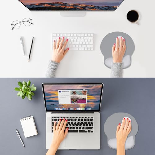 ITNRSIIET Ergonomic Mouse Pad with Wider Memory Foam Wrist Rest +17%, Curved Cushion Reduces Pressure 20%, Pain Relief, Non-Slip, Smooth, Cute Color Desk Accessory, 9.85 x 9 inch, Light Gray Accent - color: Light Gray Accent