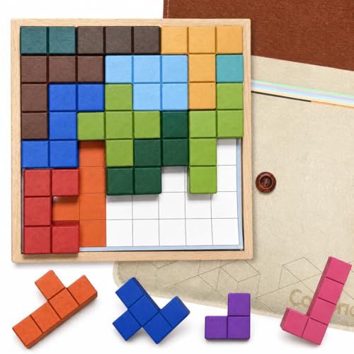 Wooden Tile Matching Game for Seniors, Dementia Activities with 40 Double-Sided Pattern Cards, Large Solid Wood Tiles and Felt Divider Storage Bag