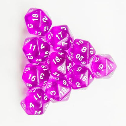 10 Pieces Polyhedral Dice Set D20 Dice 20mm Acrylic 20 Sided Game Dice for Dungeons and Dragons RPG MTG DND Dice Table Games (Transparent Purple) - color: Transparent Purple
