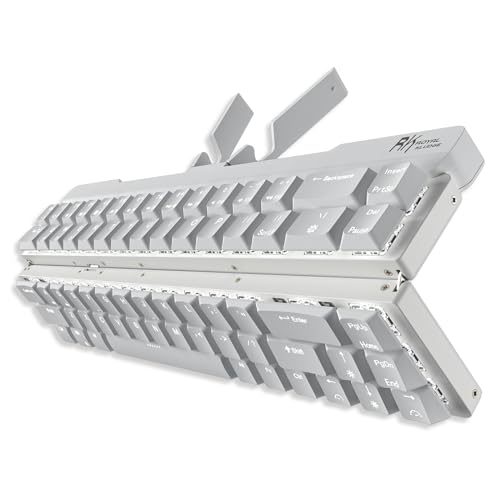 RK ROYAL KLUDGE F68 60% Foldable Low Profile Wireless Mechanical Keyboard | Extremely Portable Wireless Keyboard with Aluminum Body, Built-in Stand Holder, 68 Keys Foldable Compact Keyboard BT5.0 - color: White