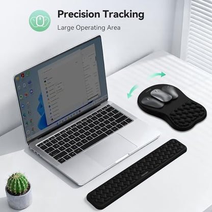 TECKNET Keyboard Wrist Rest and Mouse Pad 2 in 1 Set with Wrist Support | Comfortable Massage Design Effectively Relieves Carpal Tunnel Syndrome, Suitable for Computers Keyboard and Mouse