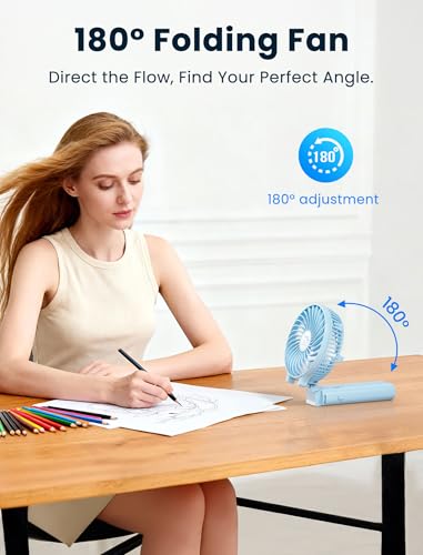HandFan 5200mAh Handheld Fan Rechargeable, 20H Runtime Hand Fan, 3 Speeds Strong Airflow, Personal 180° Foldable Portable Fans for Travel/Summer/Concerts/Lash/Commute, Gifts for Women (Blue) - color: Clear‑Blade Blue