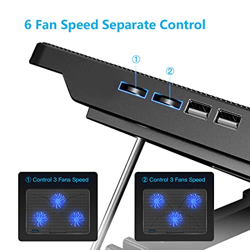 LIANGSTAR Laptop Cooling Pad, Laptop Cooler with 6 Quiet Fans for 12-17 Inch Notebook Gaming Fan Stable Stand, 7 Height & Wind Speed Adjustable, 2 USB Port & Phone Holder (Black) - color: Black 6 Fans