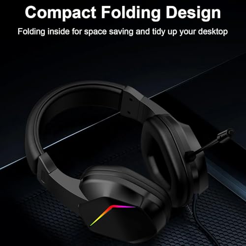 PUSOKEI Wireless Gaming Headset with Noise Canceling Microphone, 2.4G and Bluetooth 5.4 Headphones RGB Lighting for PC Laptop, 40mm Drivers 7.1 Surround Sound Memory Foam Earmuffs (Black)