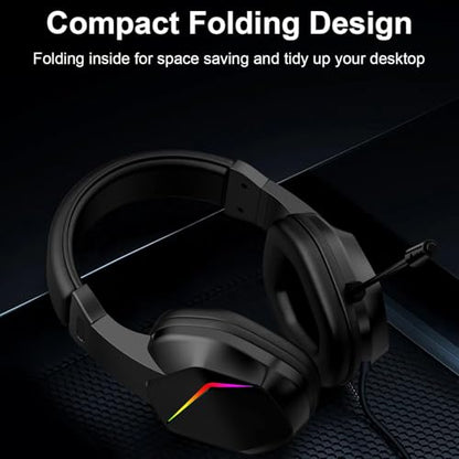 PUSOKEI Wireless Gaming Headset with Noise Canceling Microphone, 2.4G and Bluetooth 5.4 Headphones RGB Lighting for PC Laptop, 40mm Drivers 7.1 Surround Sound Memory Foam Earmuffs (Black)