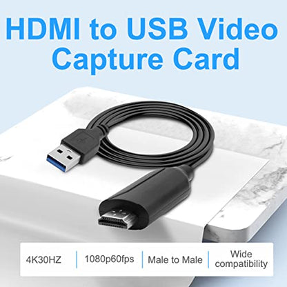 Video Capture Cards, 4K HDMI to USB Video Capture Device, Card Game Capture Card Audio Capture Adapter, Record Video Audio Grabber for Gaming, Streaming, Teaching, Video Conference