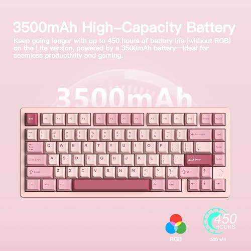 KEEBMONKEY WOBKEY Rainy 75 CNC Aluminum HMX/JWK/Cocoa Switches Triple-Mode Connectivity Mechanical Keyboard with Superior Acoustics, RGB/PP/Mirrored Glass/3500mAh/Violet Switch (Standard - Pink) - style: Standard - Pink