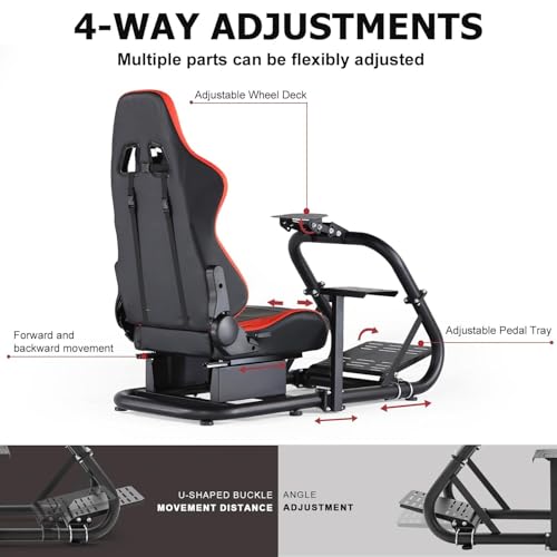 Marada Racing Simulator Cockpit with Red Seat Fit for 12Nm Direct Drive | Fit for Logitech/Thrustmaster/Moza/Fanatec, 50mm Large Round Tube Professional Sim Rig, Wheel Pedal Handbrake not Included
