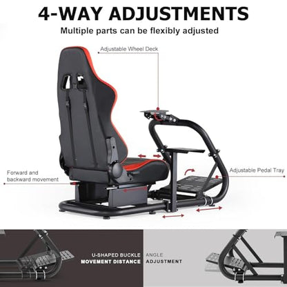Marada Racing Simulator Cockpit with Red Seat Fit for 12Nm Direct Drive | Fit for Logitech/Thrustmaster/Moza/Fanatec, 50mm Large Round Tube Professional Sim Rig, Wheel Pedal Handbrake not Included