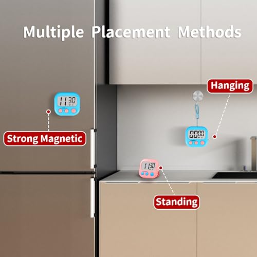 Timer for Kids Teachers Supplies Digital Kitchen Timers for Cooking Large Magnetic Classroom Timer 2Pack-Blue Pink - color: Blue Pink
