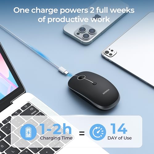 seenda MOU001 Bluetooth Wireless Mouse for Laptop,Slim Computer Mice,Black | Rechargeable Computer mouse with USB and dual Bluetooth, 3-level DPI and quiet clicks for Windows, Macbook, iPad and Travel. - color: black