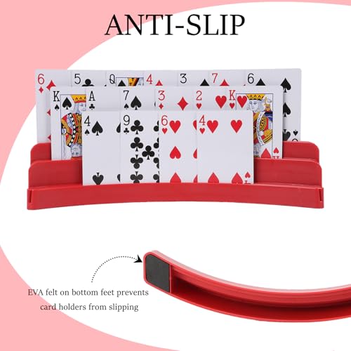 Three-Layer Design Playing Cards Holders，Playing Card Holder for Kids Adults Hands Free Card Holder for Family Card Game Nights Poker Parties - color: Red(2pack)