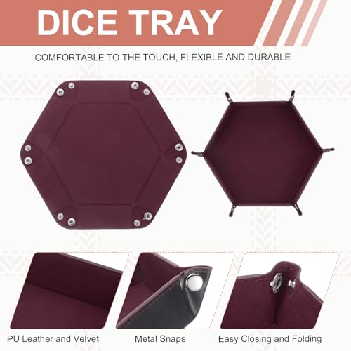 Dice Tray 10" PU Leather Velvet Folding Hexagon Dice Rolling Tray Holder Storage Box Perfect for RPG DND Table Games & Entryway & Nightstand Organizer (Red Coffee, 1pcs) - color: Red Coffee