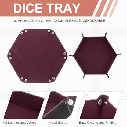 Dice Tray 10" PU Leather Velvet Folding Hexagon Dice Rolling Tray Holder Storage Box Perfect for RPG DND Table Games & Entryway & Nightstand Organizer (Red Coffee, 1pcs) - color: Red Coffee