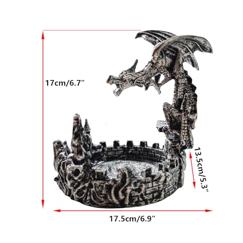 Antique-Style Composite Dragon Display Tray (Zinc Alloy & Resin) – Premium Edition & DND Dice Tray - color: Antique Silver