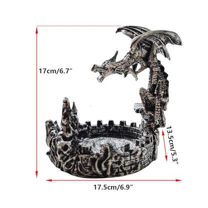 Antique-Style Composite Dragon Display Tray (Zinc Alloy & Resin) – Premium Edition & DND Dice Tray - color: Antique Silver