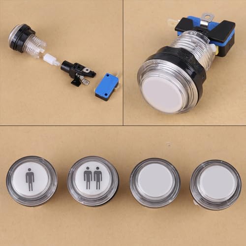 4 x LED Start Push Button Kit, Part 1 Player + 2 Player + LED Buttons DIY Push Buttons Player Single Double for Machine Games, coinn Buttons Compatible Arcades Video Games