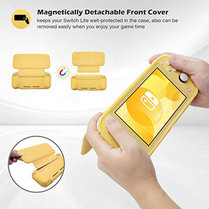 ProCase Flip Cover for Nintendo Switch Lite with 2 Pack Tempered Glass Screen Protectors, Slim Protective Case with Magnetically Detachable Front Cover for Nintendo Switch Lite 2019 -Yellow - color: Yellow