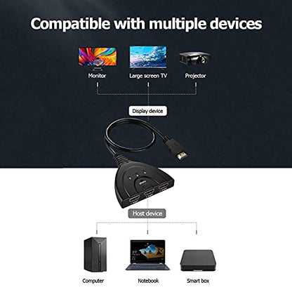 HD MI Switcher 4K 3D HD MI Splitter 1 in 3 Out hd mi Multi Port Adapter | for Tv Hd 1080p TV Adapters Cable 3 Port for Media Box, DVD Player, Game Console,Computer, PC, Cable Box, Projector