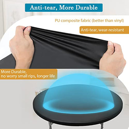 Double Design PU Round Tablecloth, Anti-Tear Wipeable Elastic Round Tablecloth, Soft-Touch Fitted Table Cloth, Waterproof Oil-Proof Table Cover (Black, 57''-60'') - color: Black, size: 59" (Round)