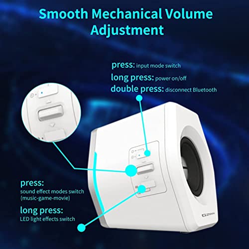 G2000 32W PC Computer Speakers for Gaming Desktop PC Laptop Mac Computer Woofer Speakers Bluetooth USB 3.5mm AUX Inputs RGB Lights Multimedia Speakers White - color: White