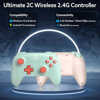 8Bitdo Ultimate 2C Wireless Controller (Mint) - 1000Hz Polling | For Windows PC & Android, Hall Effect Joysticks & Triggers, Remappable L4/R4 Bumpers - color: Mint