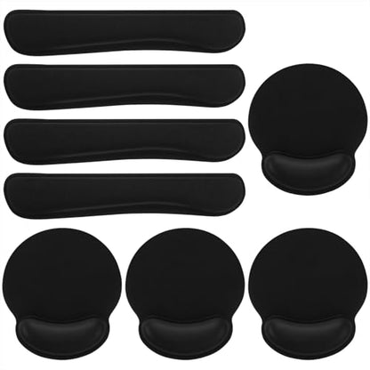 8 Pcs Ergonomic Mouse Pad and Keyboard Wrist Rest Set, Memory Foam Support for Comfortable Typing, Black Computer Gaming Office Home Accessories