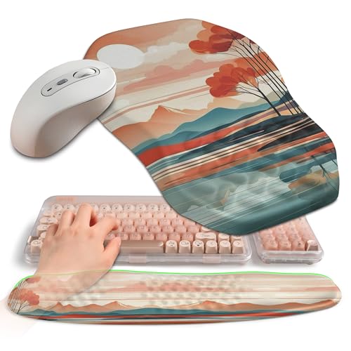 2-in-1 Ergonomic Set, Wave Keyboard Wrist Rest and Massage Slope Mouse Pad Wrist Support, Rebound Memory Foam for Relieve Carpal Tunnel Syndrome and Wrist Pain (Landscape) - color: Landscape