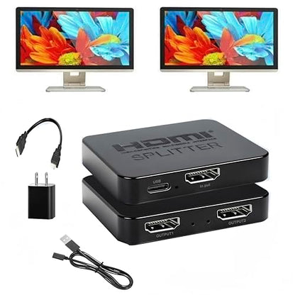 HDMI Splitter 1 in 2 Out【with 1HDMI Cable + 1USB Cable+1Power Adapter 】 1×2 Power HDMI Splitter/Distributor 2 Ports for Dual Monitors Copy/Mirror Support 4K@30Hz 1080P Full HD 3D LED HD TV PS3/4 etc - size: HDMI Splitter 1×2 4K@30HZ