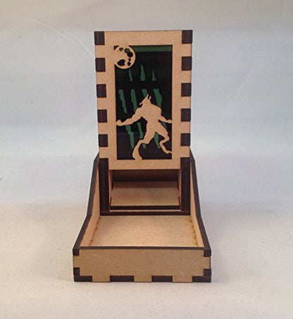Werewolf Mini Dice Tower v1 Green Acrylic Window Laser Cut MDF Unique Gift